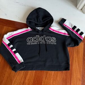 Adidas original Black Hoodie Legacy Cropped Sweatshirt Sweater Pullover Size XS